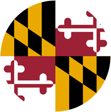 Maryland state flag in black, gold, red, and white quartered design