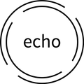A black and white logo with the word echo in a circle.