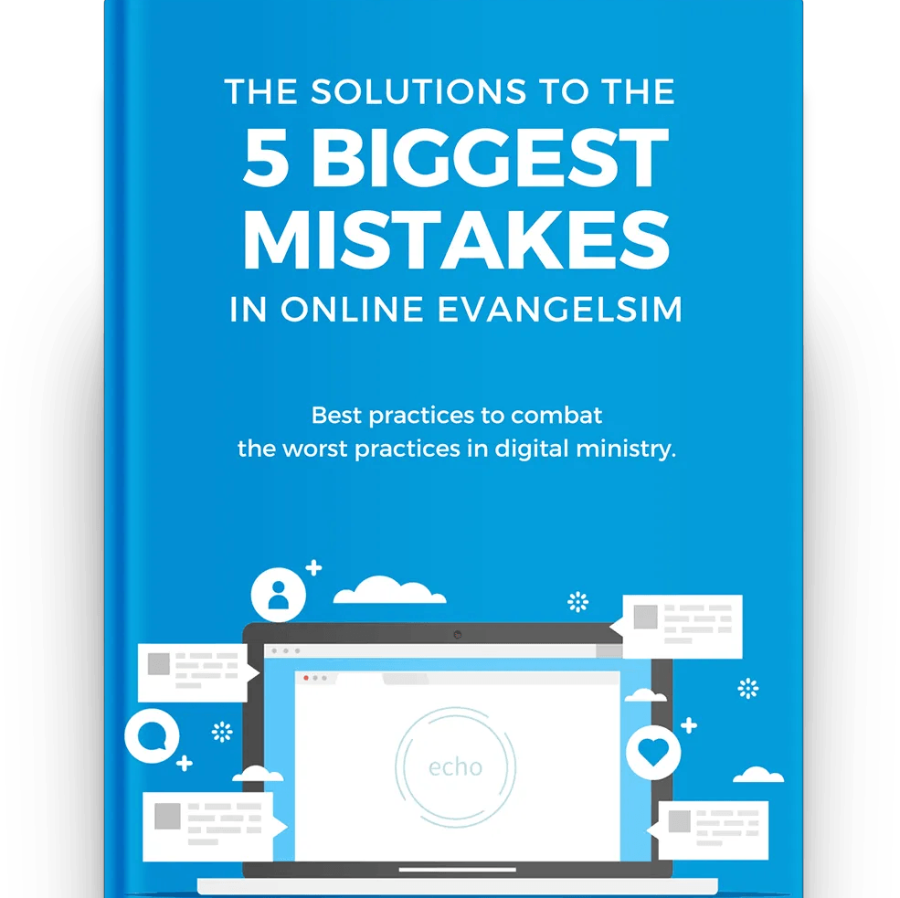 A blue book titled the solutions to the 5 biggest mistakes in online evangelism