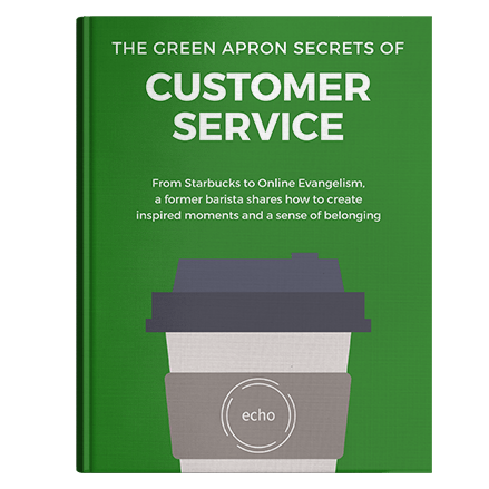 A green book titled the green apron secrets of customer service