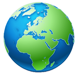 Globe avec les continents en vert et les océans en bleu.