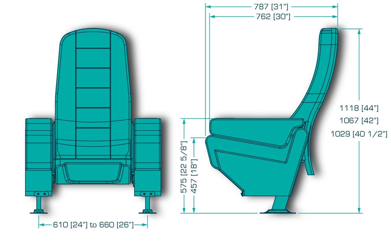 Dimensional Drawing for Alessandria Plus VIP Verona Deckard Theater Seat