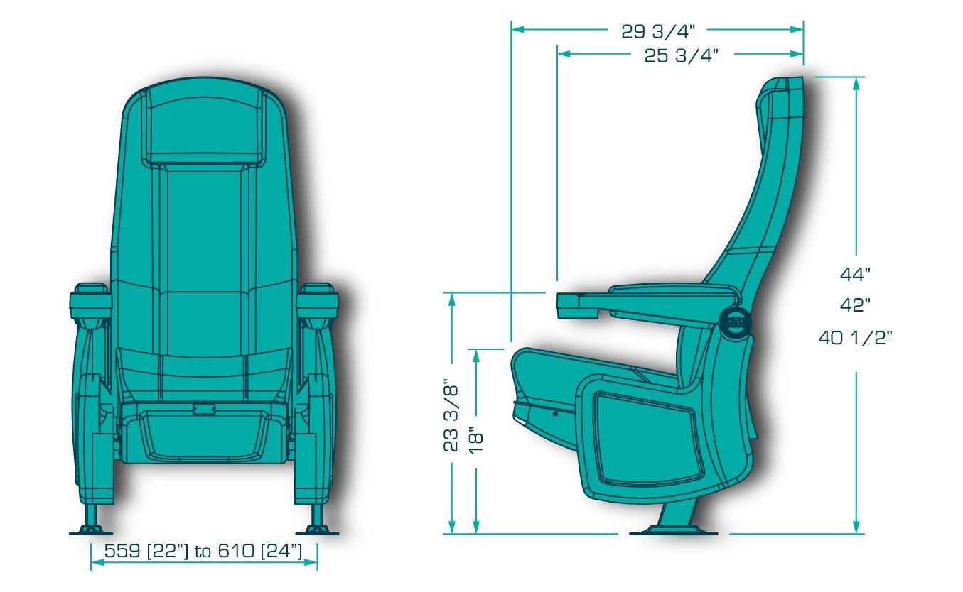 Dimensional drawing for Capri Modena Cecil Rocker for Theaters and Home Theaters
