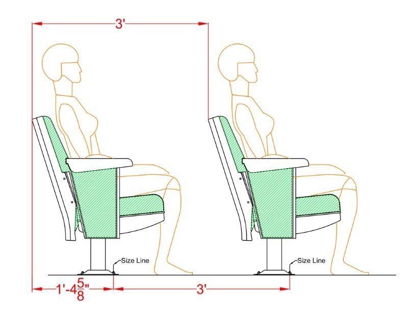 Row spacing for Convention theater seat