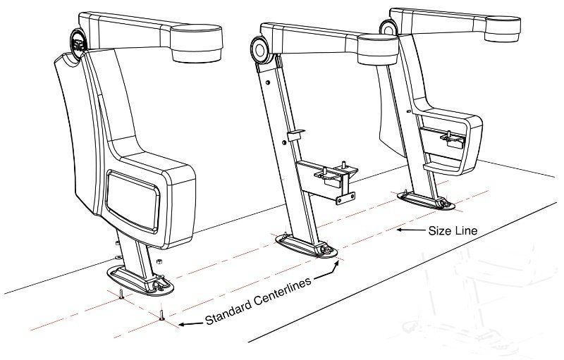 Drawing showing the size line for theater seats