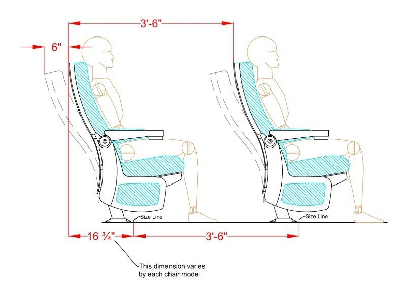 Theater seat rocker row spacing