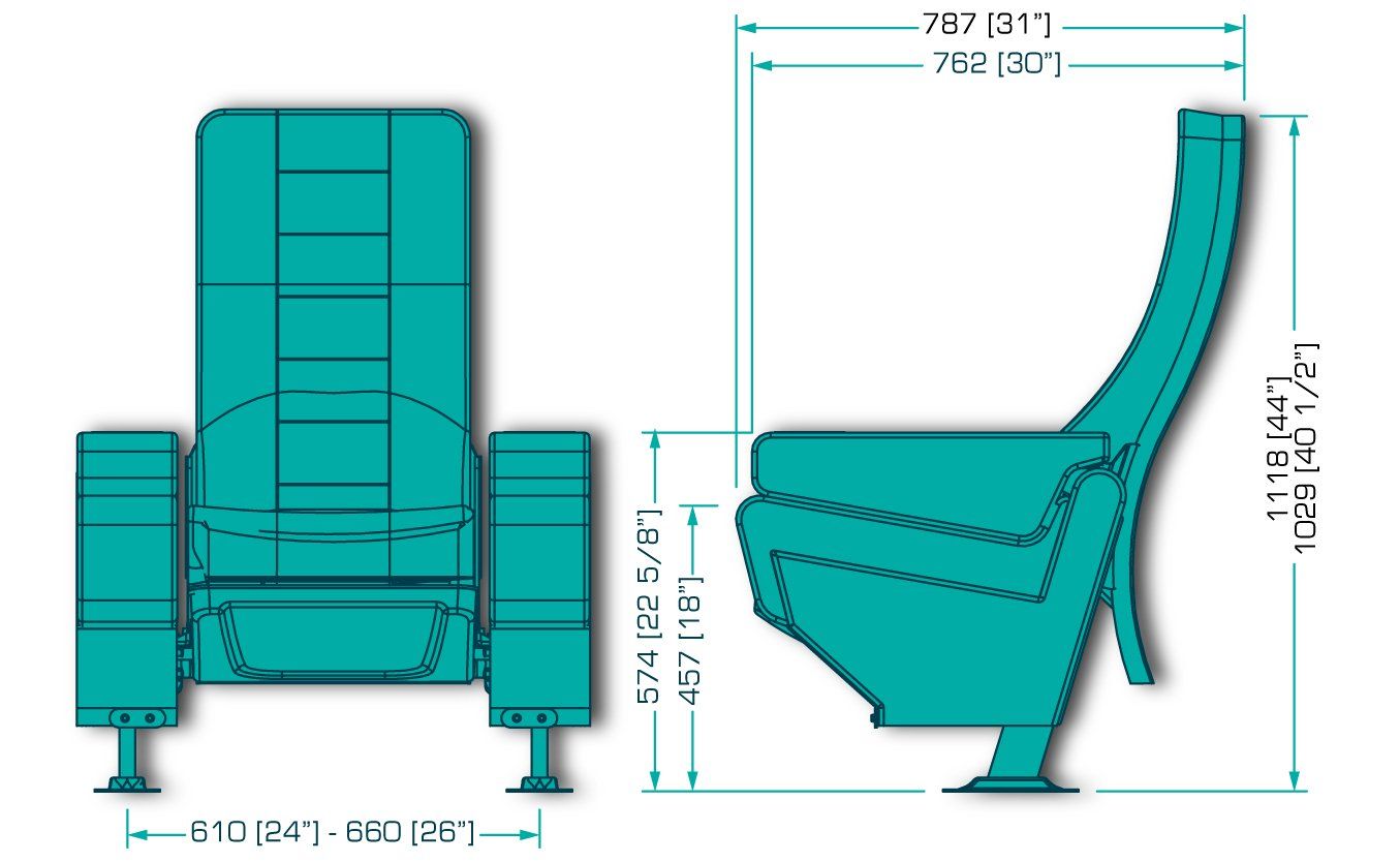 Vesubio Plus VIP Theater Rocker Siena Vega Commercial Theater Seat Dimensional Drawing