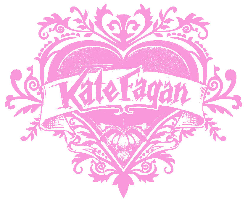 A pink heart with the word kate fagan on it.