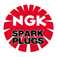 NGK Spark Plugs logo: white text on a red sunburst design.