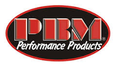 PBM Performance Products logo: red text on a black oval with red border, 