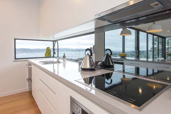 modern kitchen with a view