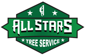 Green logo for All Stars Tree Service, featuring text and a climbing figure.