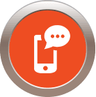 Orange button with a white phone icon and speech bubble.