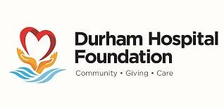 Logo of Durham Hospital Foundation: Red heart above open hands; blue waves below. Text reads: