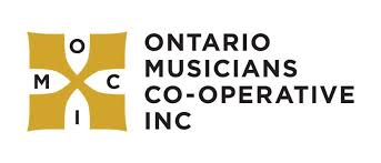 Logo for Ontario Musicians Co-operative Inc, gold square with letters O,M,C,I, with text to the right.