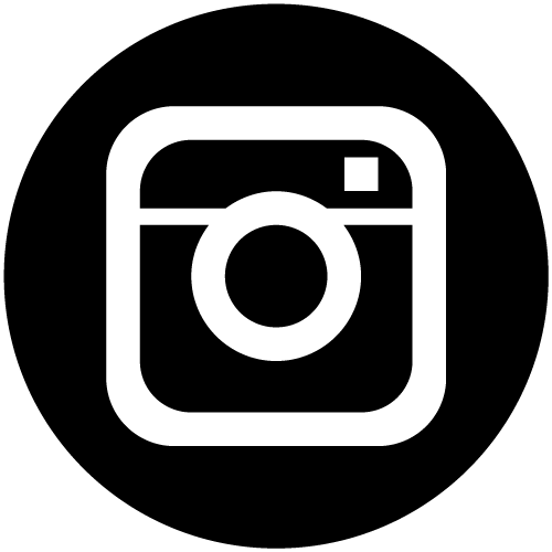 Instagram logo: white camera icon within a rounded square on a black circle.
