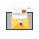 Laptop with email open. Yellow envelope with document, cursor hovering over it.