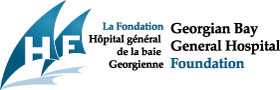 Logo of Georgian Bay General Hospital Foundation, featuring blue sail-like shapes and text in English and French.