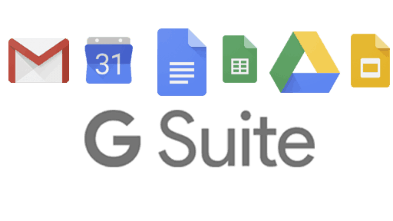 a logo for google g suite with icons on it