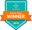 A badge that says patients choice winner 2015 on it.