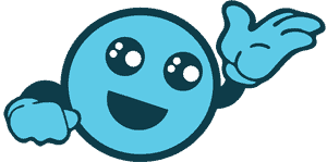 A blue smiley face with a hand waving in the air.