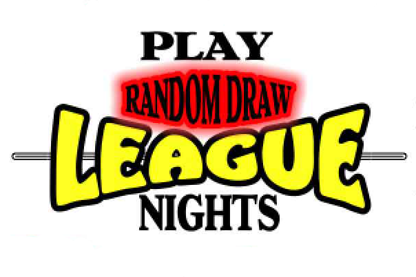 A logo for play random draw league nights