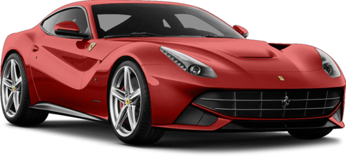 Red sports car on a white background, front three-quarter view.