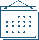 A blue and white calendar icon on a white background.