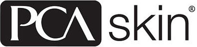 A black and white logo for pca skin on a white background.