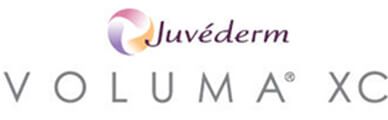 A logo for juvederm voluma xc on a white background