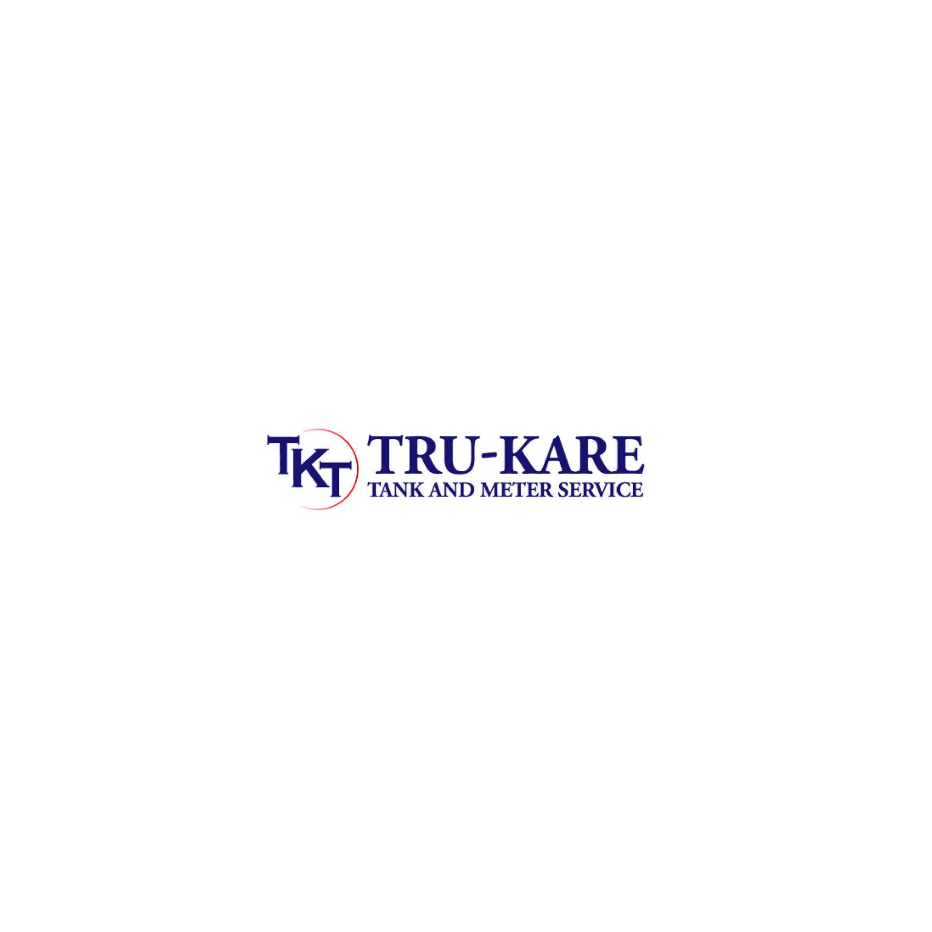 Logo for Tru-Kare Tank and Meter Service with blue stylized TKT text and a red circular accent on a white background.