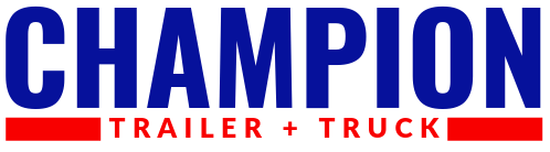 Logo for Champion Trailer + Truck, blue text over red rectangles.