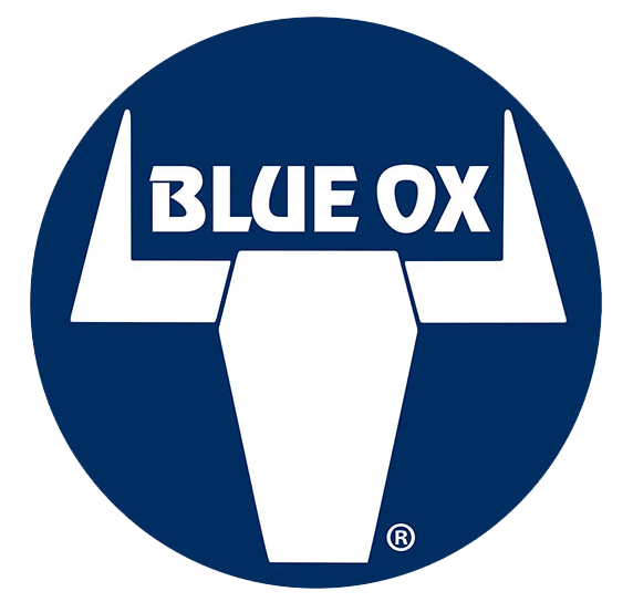 A blue and white logo for blue ox