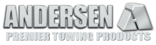 A silver logo for andersen premier towing products