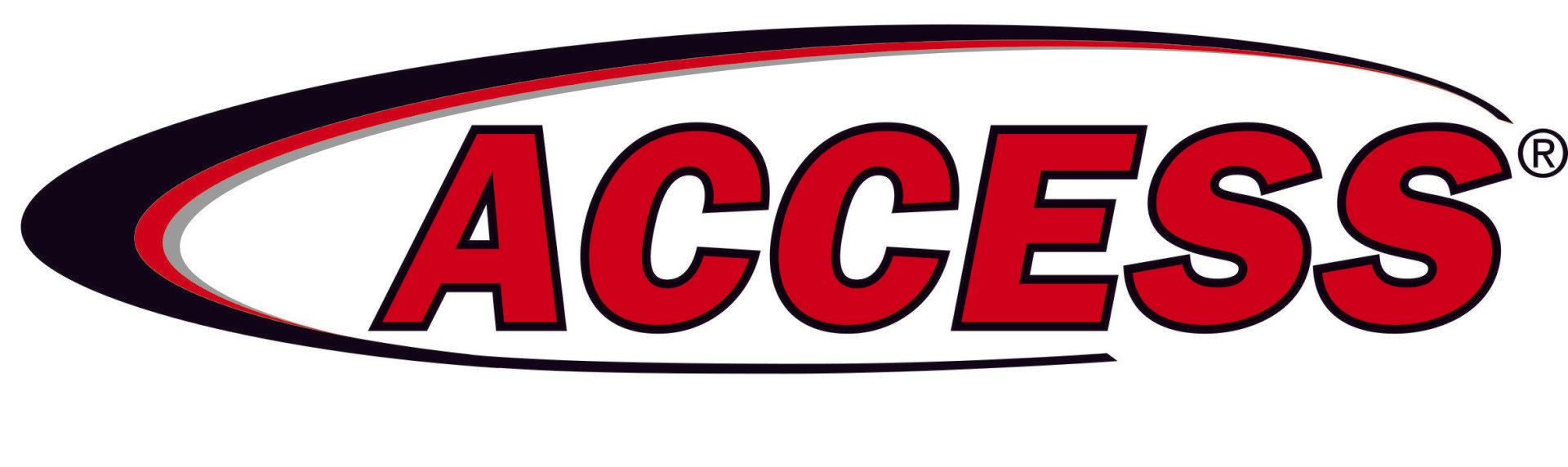 Logo for ACCESS, red text inside a black and red oval.
