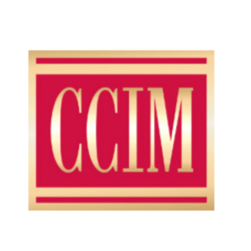Red and gold CCIM logo. Red rectangle with gold border, gold letters