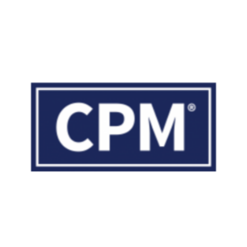CPM logo: white letters