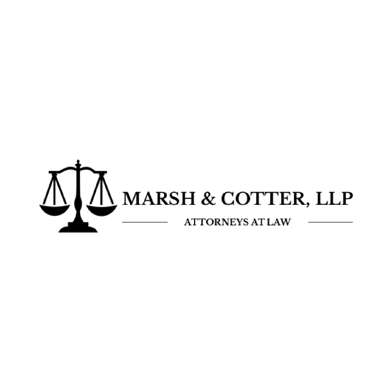 Marsh & Cotter, LLP logo: Scales of justice beside firm name and 