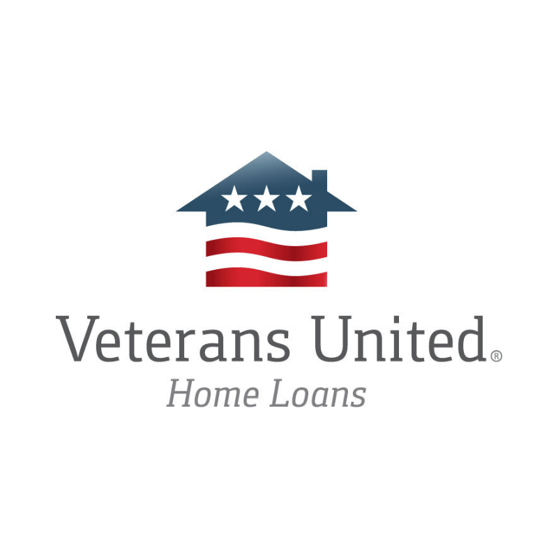 Logo for Veterans United Home Loans. Features a house silhouette with American flag design and three stars.