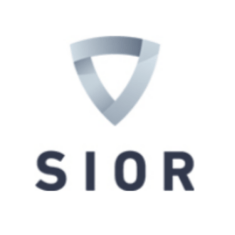 Shield-shaped logo with interwoven ribbon design, above the word SIOR in dark gray.
