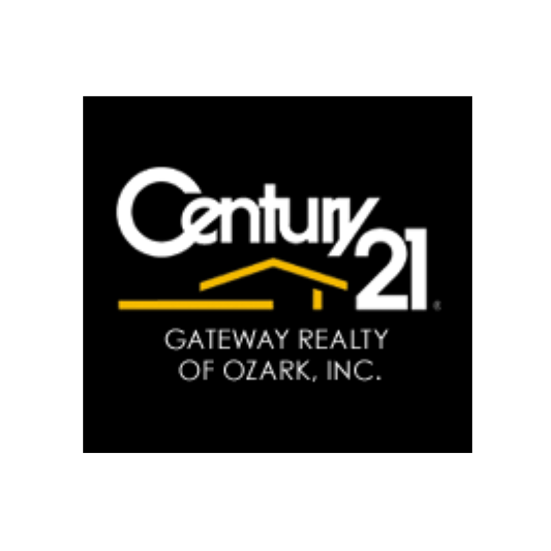 Century 21 Gateway Realty of Ozark logo: white text on black background with a yellow house graphic.
