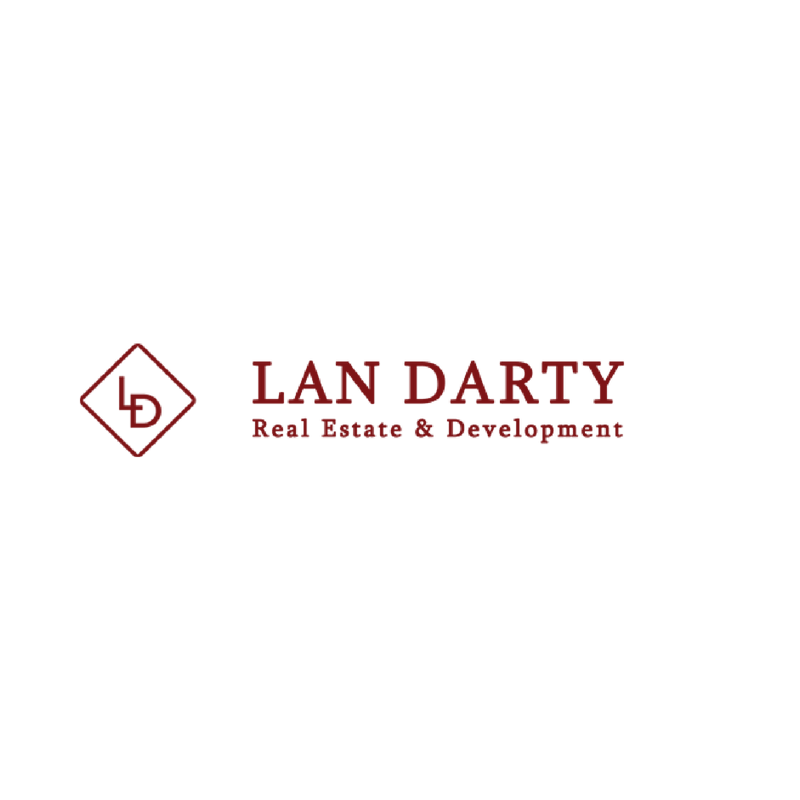 Logo for Lan Darty Real Estate & Development; maroon text and diamond-shaped symbol with initials 