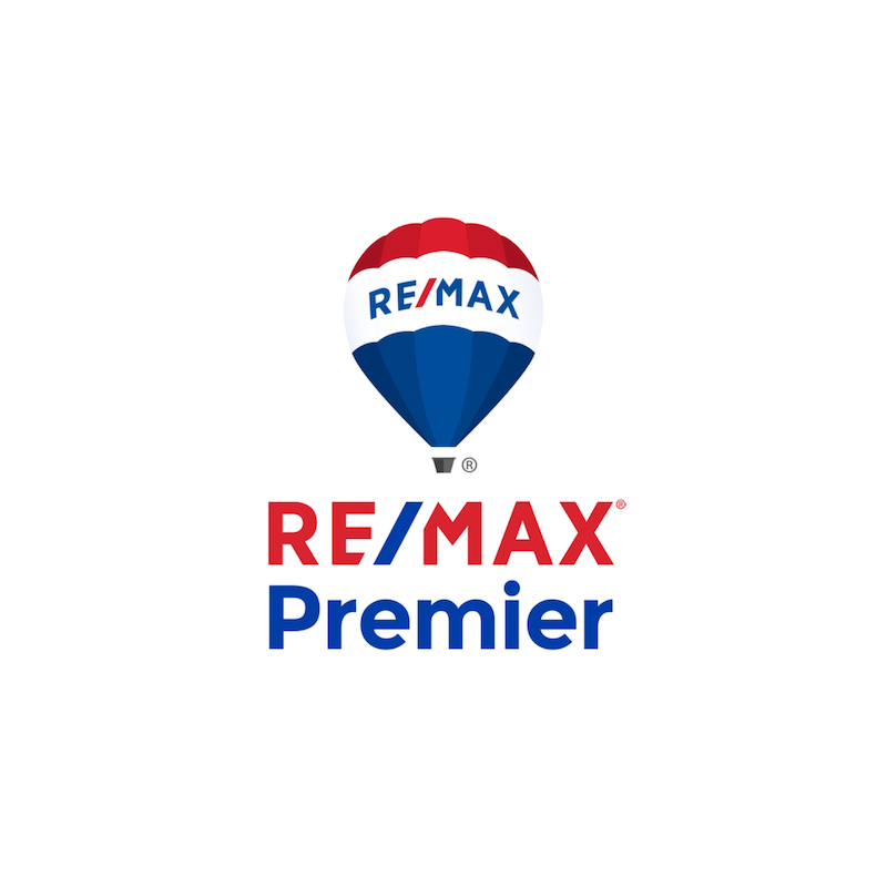 RE/MAX Premier logo: hot air balloon in red, white, and blue; text 