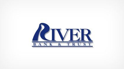 Logo of River Bank & Trust with a stylized blue 