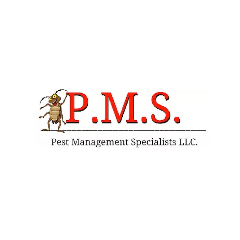Logo for Pest Management Specialists LLC, featuring a cartoon cockroach and red 