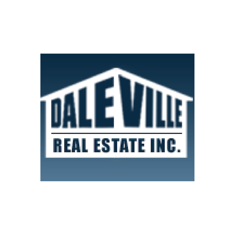Daleville Real Estate Inc. logo: white text on a house outline against a blue gradient background.