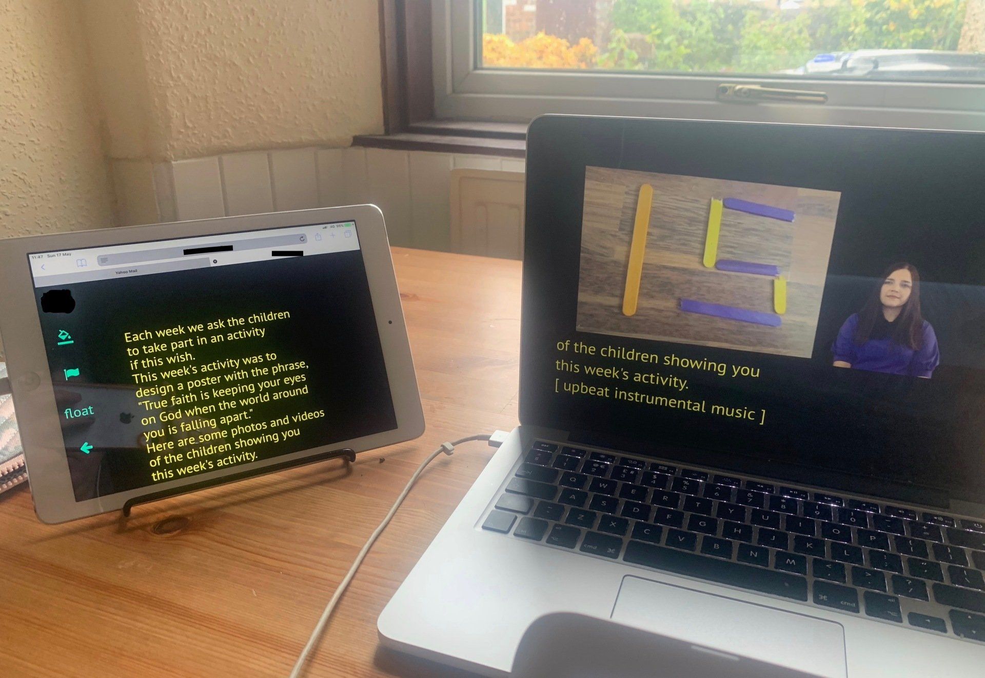 Online church service with captions and female BSL interpreter