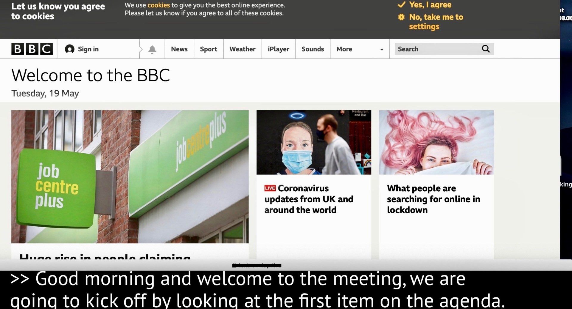 2 lines of captions positioned underneath web browser page. 2 lines of captions positioned underneath web browser page.