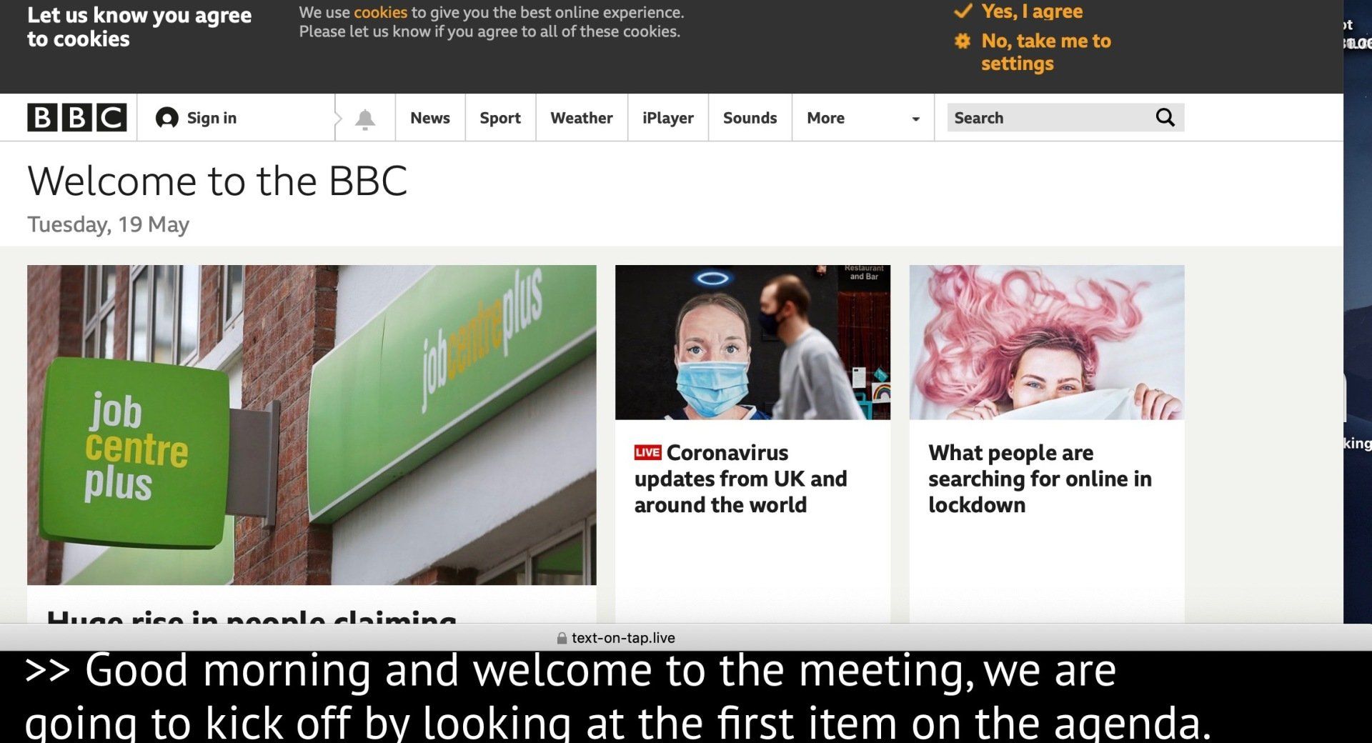 2 lines of captions positioned underneath web browser page. 2 lines of captions positioned underneath web browser page.