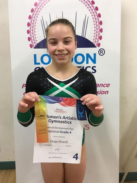 A grade 4 women's artistic gymnast who has just competed at the London Gymnastics NDP qualifiers